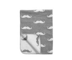Meyco - Couverture pour bébé Moustache 100% coton fabriqué en Allemagne - Gris - 120x150 cm - Oeko-Tex certification