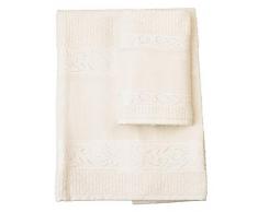 Filet - Set de serviettes avec invité 100% éponge de coton teinte unie avec insert en toile Aïda à broder - Ivoire