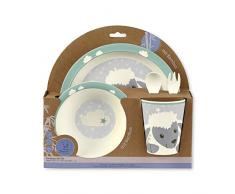 Sterntaler Set de Vaisselle pour Enfants en Bambou Motif Mouton Stanley, Assiette, Bol, Mug, Cuillère et Fourchette, Beige/Gris/Turquoise
