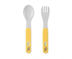 Sterntaler Set Couverts Zoo Câlin, Cuillère et Fourchette, Motif : Feuilles, Âge : à partir de 6 mois, Jaune