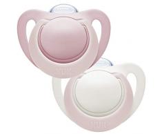 NUK Succettes Nouveau-Né Genius, Taille 0, Sans BPA, Extra douce, Rose (fille), Set de 2