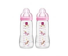 MAM Easy Active Biberon (330 ml), lot de 2, biberon avec tétine MAM taille 2 en silicone SkinSoft, biberon de forme ergonomique, 4+ mois, rose