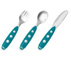 NUK Easy Learning Ménagère maxi 3 pièces en acier inoxydable pour enfants Angles et pointes arrondis Bleu pétrole