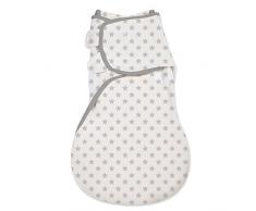 SwaddleMe 55996 Wrap Sac de Gigoteuse demmaillotage pour clapier wöhnen, petit (0–4 mois), étoiles sur fond blanc, sauna, gris