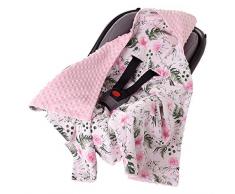 Couverture 100% coton - 85 x 85 cm - Double face multifonctions Minky - Douce pour poussette - Doux et moelleux (fleur rose clair avec Minky)