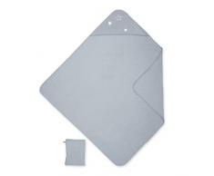 BEMINI - Ensemble de bain comprenant Cape de bain 90x90 cm + Gant de toilette - Collection Stary motifs étoiles Gris foncé - en Terry