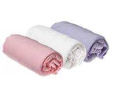 Lot de 3 Draps housse Coton pour lit Bébé 70x140 rose blanc parme