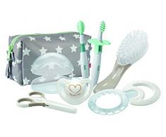 NUK Trousse de Toilette Bébé avec Sucette (et étui), Brosse, Brosse a Dent Bébé (x2), Anneau de Dentition et Ciseaux, 7 Accessoires Inclus