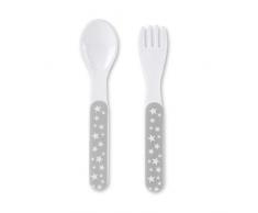 Sterntaler Couverts Stanley, Cuillère et Fourchette, Motif : Étoiles, Âge : À Partir de 6 Mois, Blanc/Gris