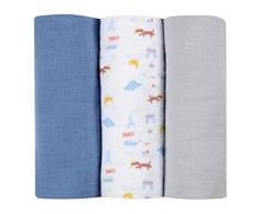 BÉABA, Lot de 3 Langes Bébé, Mousseline de Coton Biologique, Multi-usages : Couverture emmaillotage, Bavoir, Couverture nomade, Doudou, Ultra doux, Respirant, 70x70, Ecologique et Sain, Motif Paris