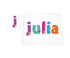 Little Helper Napperon avec Coaster Style Illustratif Coloré avec le Nom de Jeune Fille Julia