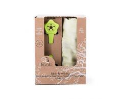 Minù + eKibby - Mousseline 45 x 45 cm + Porte bavoir / Swaddle 45 x 45 cm + Bib Holder, Cashmere Vegetale + 100% Bioplastica, (Vert)