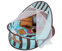 LUDI - Petit nid nomade gourmandise bleue. Dès la naissance. Lit dappoint léger ( - de 2 kg) avec matelas épais. Se plie et se range facilement dans un sac. Fourni avec fixations au sol - 2819