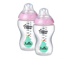 Tommee Tippee Biberons Closer To Nature, 340 ml, Valve Anti-Colique, Tétine Souple, Lot de 2, Roses et Décorés
