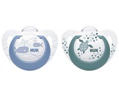 NUK 10177124 Genius Color Lot de 2 tétines en silicone adaptées aux mâchoires Bleu et vert 18 à 36 mois