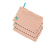 Lässig Lot de 3 Gants de Toilette en Mousseline Roseclair