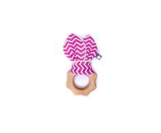 Bb&Co Hochet Dentition en Bois/Coton Zig Zag Rose/Blanc
