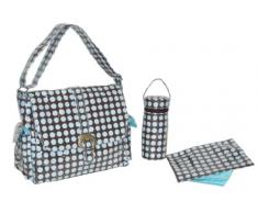 Kalencom Sac à langer avec pochette zippée, porte-biberon et large matelas pliable assortis à pois (Chocolat/bleu)