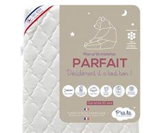 PTIT LIT Matelas Bébé Parfait-60x120 cm-2 Faces : Ultra Respirant lÉté/Chaud et Douillet lhiver-Anti Acarien-Déhoussable-Oeko Tex-Fabrication Française, Blanc, 60 x 120