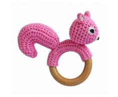 Sindibaba à la main au crochet écureuil Hochet sur Bague en bois – Parent