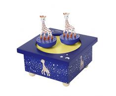 TROUSSELIER - Sophie la Girafe - Boîte à Musique Dancing - Idéal Cadeau de Naissance - 2 Figurines Amovibles - Fonctionnement Simple - Musique Roméo & Juliette - Colori Bleu Nuit