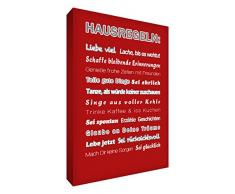 Little Helper HR128–09 G Feel Good Art Tableau décoration murale Impression sur toile deLes règles de la maison Typographie moderne Rouge 30 x 20 CM