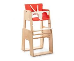 moodelli Growi – Chaise haute évolutive avec harnais et SET de sécurité, 6 Mois, Avec Coussin, couleur bois/rouge