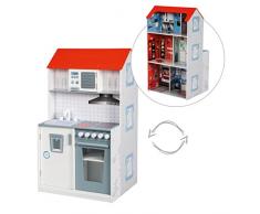 roba Caserne des pompiers et cuisine ‘2 en 1’ pivotant, grande maison de jeux pour garçons et cuisine en un.