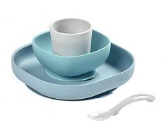 BÉABA, Set Vaisselle Silicone, Assiette et Bol Ventouse + cuillère - Pour Bébé et Enfants, 4 Pièces, Jungle