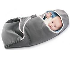 Wallaboo - Couverture Enveloppante - Multi-Usages - pour Coques Bébé / Sièges Auto / pour Landaus / Poussettes ou Lits Bébé - 90 cm x 70 cm - Cotton - Gris / Bleu