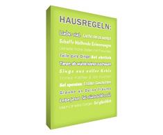 Little Helper HR128-02G Feel Good Art Toile pour décoration murale avec citations en allemand Thème : « Hausregeln » Typographie moderne Vert tilleul 30 x 20 cm
