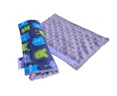 Rembourrage de ceinture pour voiture 17 x 22 cm bébé 100% coton Minky Medi Partners Double face Ceinture de sécurité pour voiture Sport Poussette écorchure (créatures avec Minky gris)