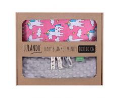 LULANDO Couverture MINKY 80x100 cm, couette, couverture pour poussette, réversible, pour journées fraîches, 100 % coton, anti-allergique, certificat Oeko-Tex, Couleur: Gris - Licorne rose