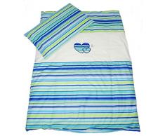 Babys Comfort Parure de lit bébé Housse de couette et taie doreiller (2 pièces, bandes Turquoise/blanc)