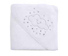 ClevaMama Serviette de Bain Bébé et Enfant, Cape de Bain Tablier Nouveau-Né et Nourrisson, Serviette Tablier à Capuche en Coton Absorbant - Blanc, 98x98 cm