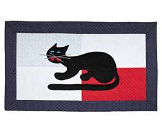 Igolo 100% Coton artisanal tapis avec une chat pour chambre lavable en machine bleu marine