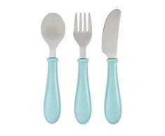 BÉABA Set de 3 Couverts Enfant dApprentissage en Inox, Airy Green