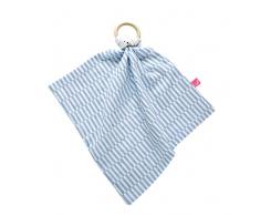 Doudou double épaisseur en coton (certifié Öko-Tex Standard 100) avec anneau de dentition en bois naturel de palissade bleu