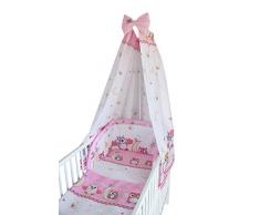 cosing 332–029–58 Parure de lit pour enfant avec tour de lit et ciel Set coton – Hiboux 2, 4 pièces Rose