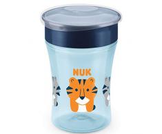 NUK Tasse Magic Cup Tasse antifuites | Bordure 360° antifuites | + de 8 mois | Sans BPA | 230 ml | Motifs tigre (bleu) | 1 unité