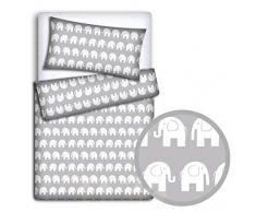 Bébé Ensemble de Literie Housse DOreiller + Housse de Couette 2PC Pour Lit Junior - Éléphant Gris