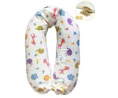 Merrymama - Coussin dallaitement et de grossesse + housse avec lacets - 190 cm (rembourré en épeautre biologique) Zoo Sfondo Bianco