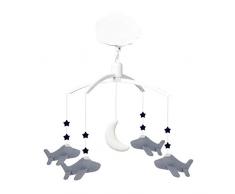 TROUSSELIER - Mobile Musical - Avions - Tissu en Lin - Musique Nocturne de Chopin - Classique Chic - Idéal Cadeau de Naissance - Facile à Installer - Colori Bleu Gris