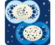 MAM Night Glow in The Dark Les sucettes conviennent à la valise (12 mois et plus bleu)