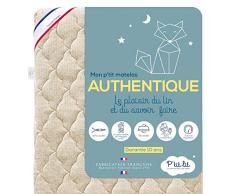 PTIT LIT Matelas Bébé Authentique-60x120 cm-Lin dorigine végétale : Naturellement Thermorégulateur-sans Traitement Chimique-Déhoussable-Oeko Tex-Fabrication Française, Blanc, 60 x 120