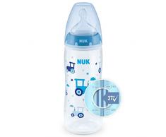 NUK First Choice+ biberon de 6-18 mois, 360 ml, tétine en silicone, contrôle de la température, anti-colique, sans BPA, bleu [garçon]