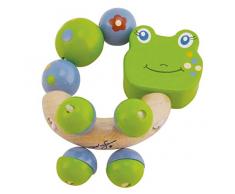 BIECO 44021011 Figure hochet Froggy, en forme danneau de bois avec hochet Froggy la grenouille, saisir hochet pour bébé, de la naissance, vert