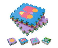 BodenMax® Tapis de Jeu Puzzle pour Enfant et Bébé - Tapis avec Train, Voiture, Avion, Camion - Dalles de Protection en Mousse Emboîtables EVA 30x30x1 cm (9 pièces)