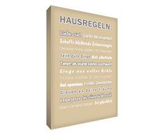 Little Helper HR2436-01G Feel Good Art Toile pour décoration murale avec citations en allemand Thème : « Hausregeln » Typographie moderne Beige 91 x 60 cm