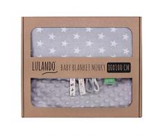 LULANDO Couverture MINKY 80x100 cm, couette, couverture pour poussette, réversible, pour journées fraîches, 100 % coton, anti-allergique, certificat Oeko-Tex, Couleur: Gris - Étoiles blanches / Gris